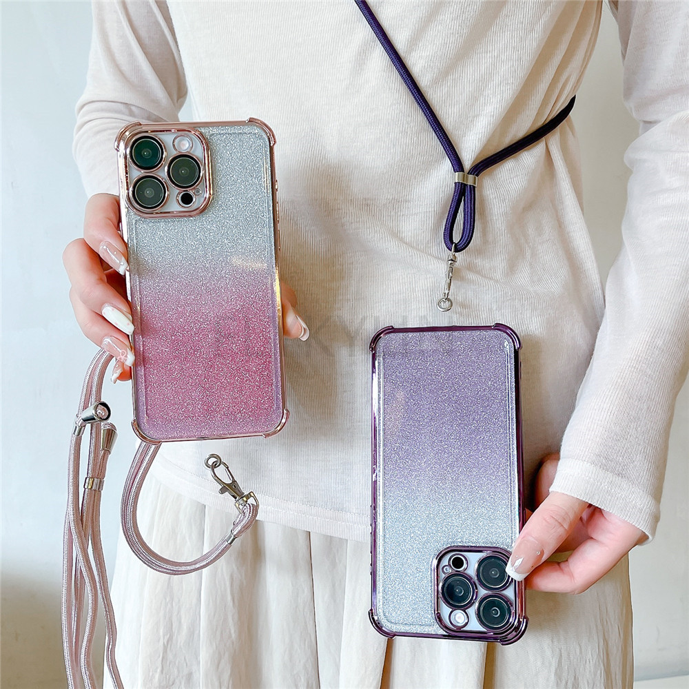 Glitter Shockproof Case - Crossbody Lanyard Glitter Case For Samsung